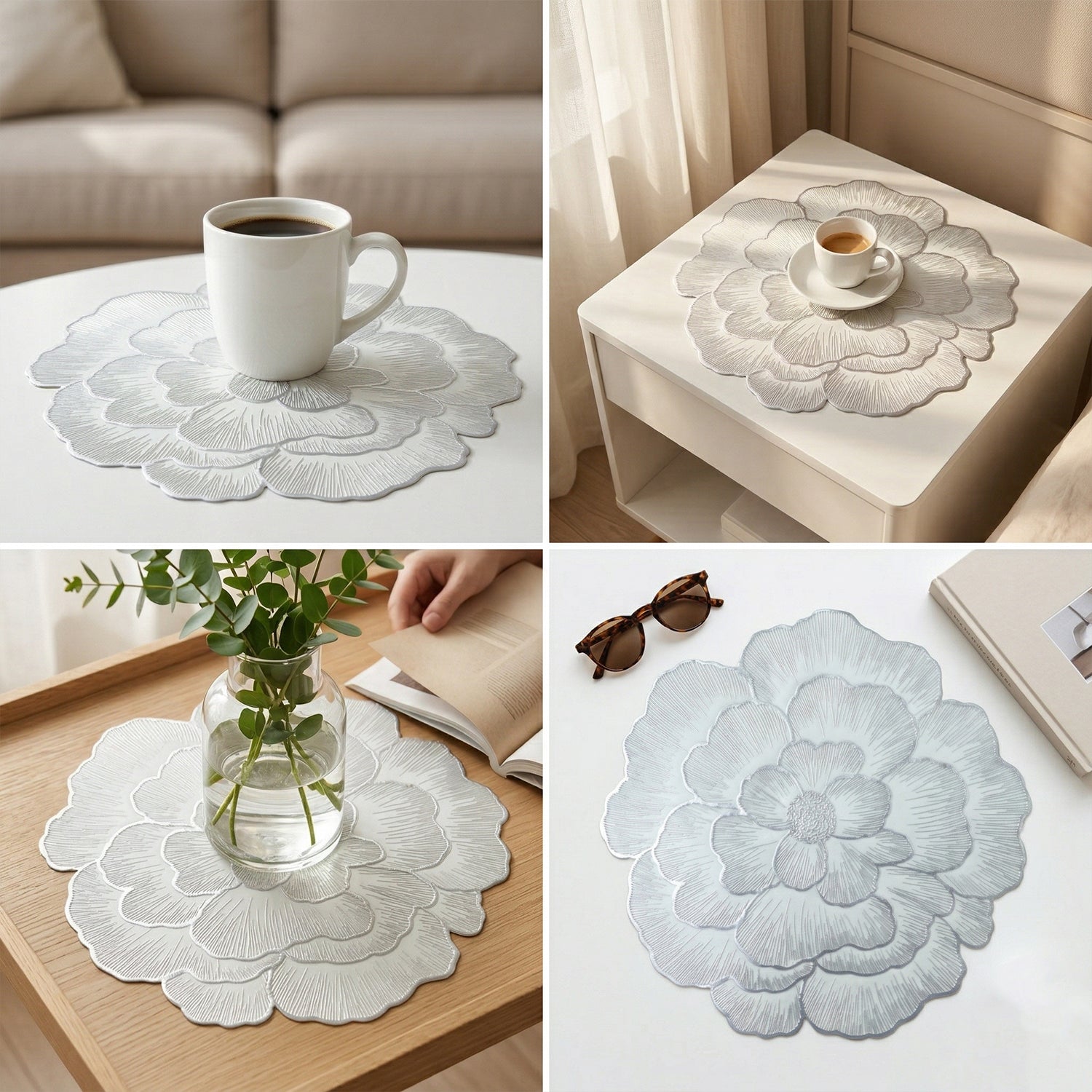 Round Floral Design Pvc Table Mat 1 Pc 36x36 Cm