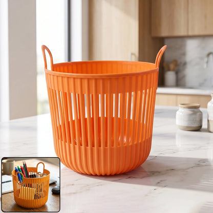 Plastic Round Storage Basket With Dual Handles For Home And Office Use (1 Pc)