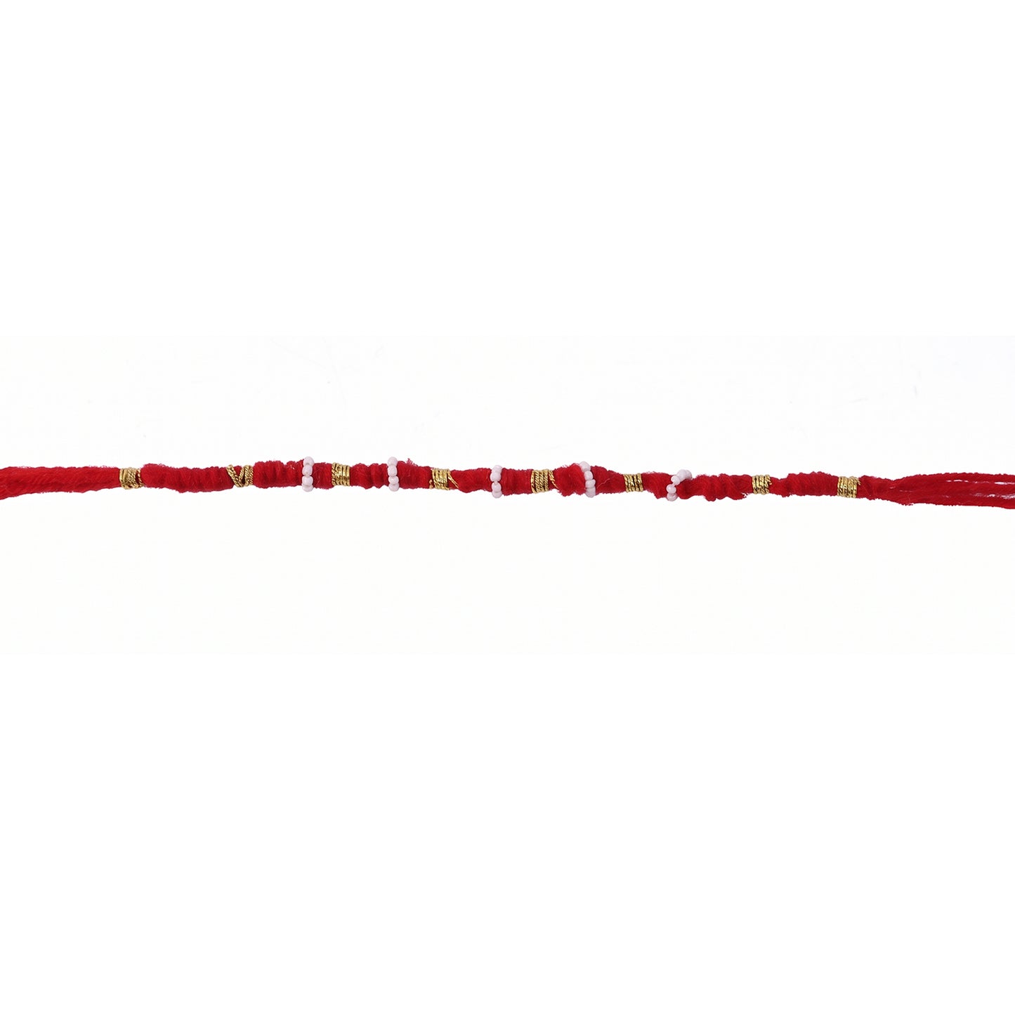 Handmade Red Bracelet Rakhi With White Beads (1 Pc)