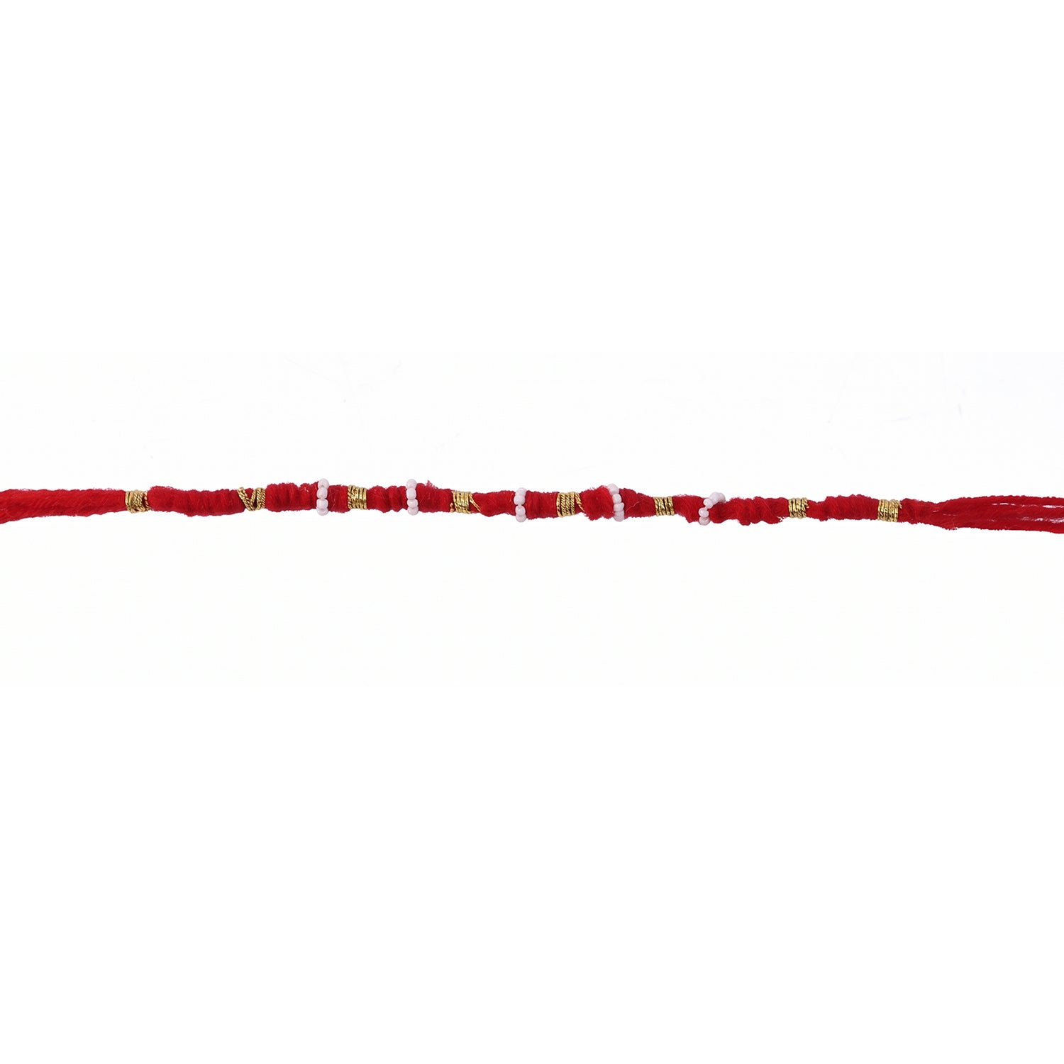Handmade Red Bracelet Rakhi With White Beads (1 Pc)
