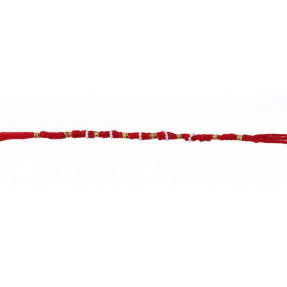 Handmade Red Bracelet Rakhi With White Beads (1 Pc)