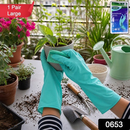Large Victor Green Cleaning Rubber Gloves Reusable Kitchen Dishwash (1 Pair)