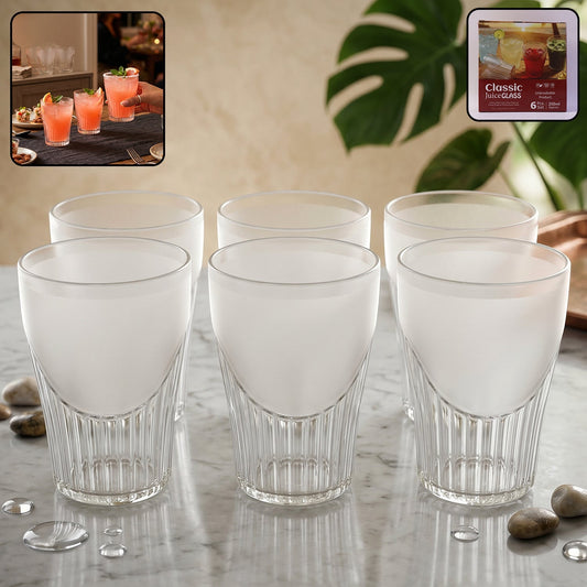 Classic Plastic Juice Glass Set Unbreakable Water Tumbler For Home (6 Pc Set)