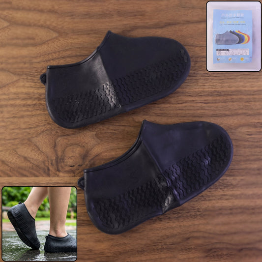 Reusable Waterproof Silicone Rain Shoe Cover Black Small Non Slip (1 Pair)
