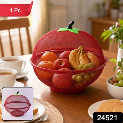 Metal Net Fruit Basket With Apple Shaped Dome Cover For Kitchen Use (1 Pc)