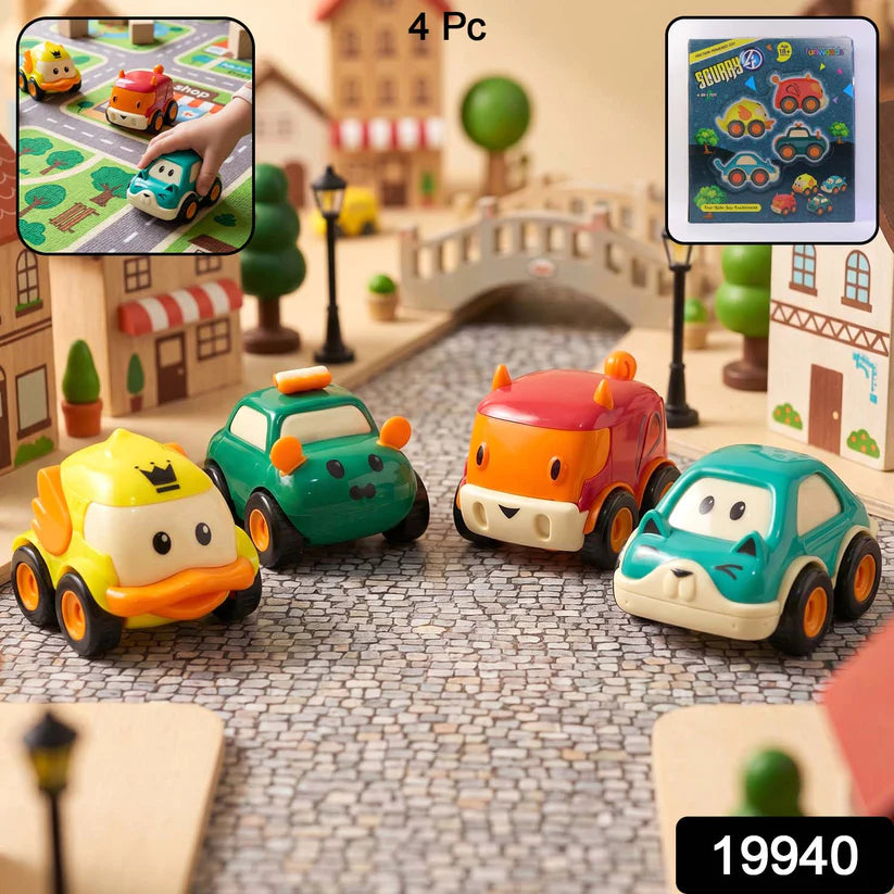 Funwoods Animal Cartoon Pull-back Toy Car - (4 Pc  Set)