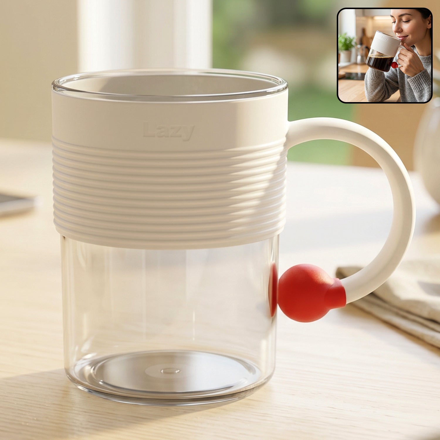 Transparent Plastic Tea And Coffee Mug With Ring Handle For Home Office (1 Pc)