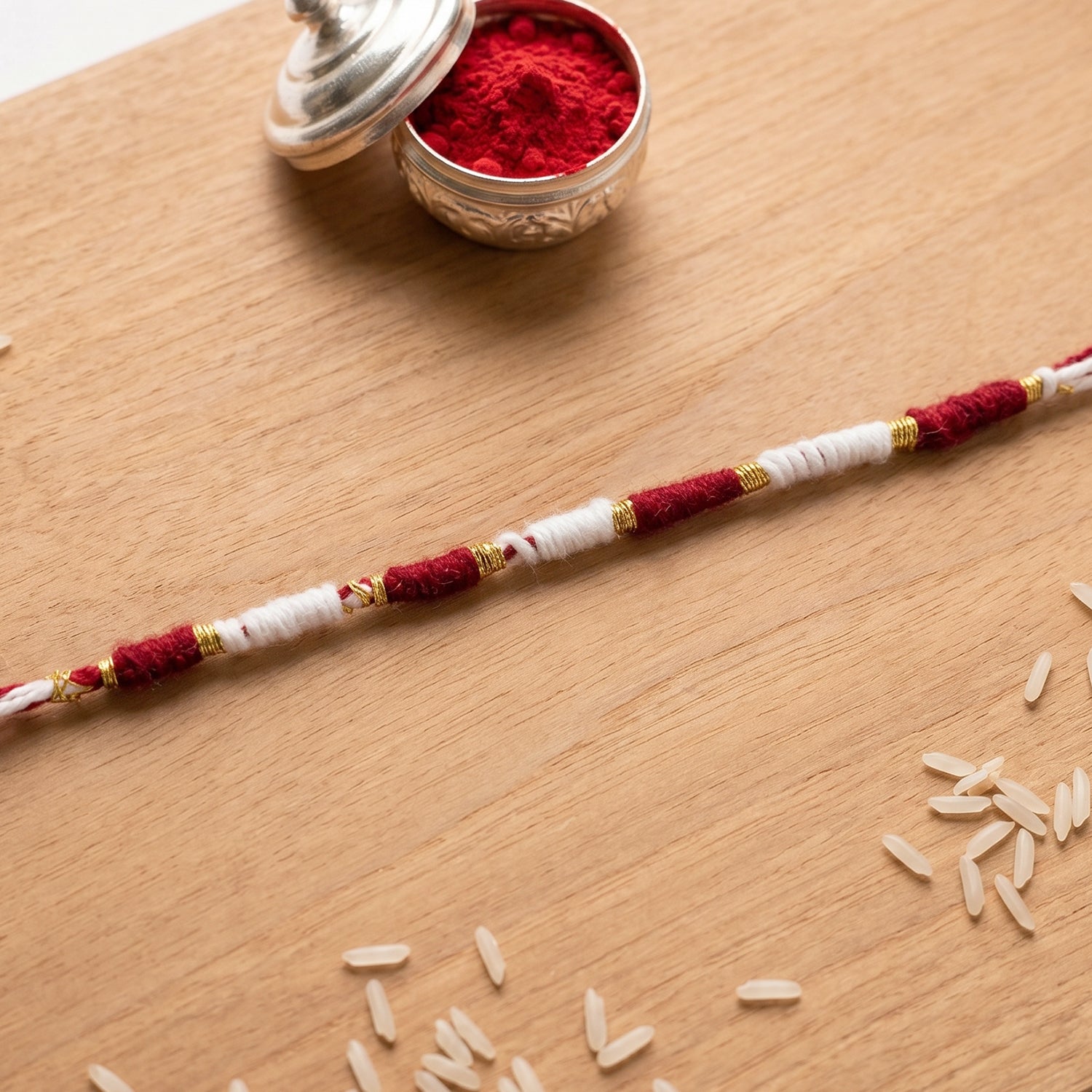 Handmade Red And White Thread Bracelet Rakhi (1 Pc)