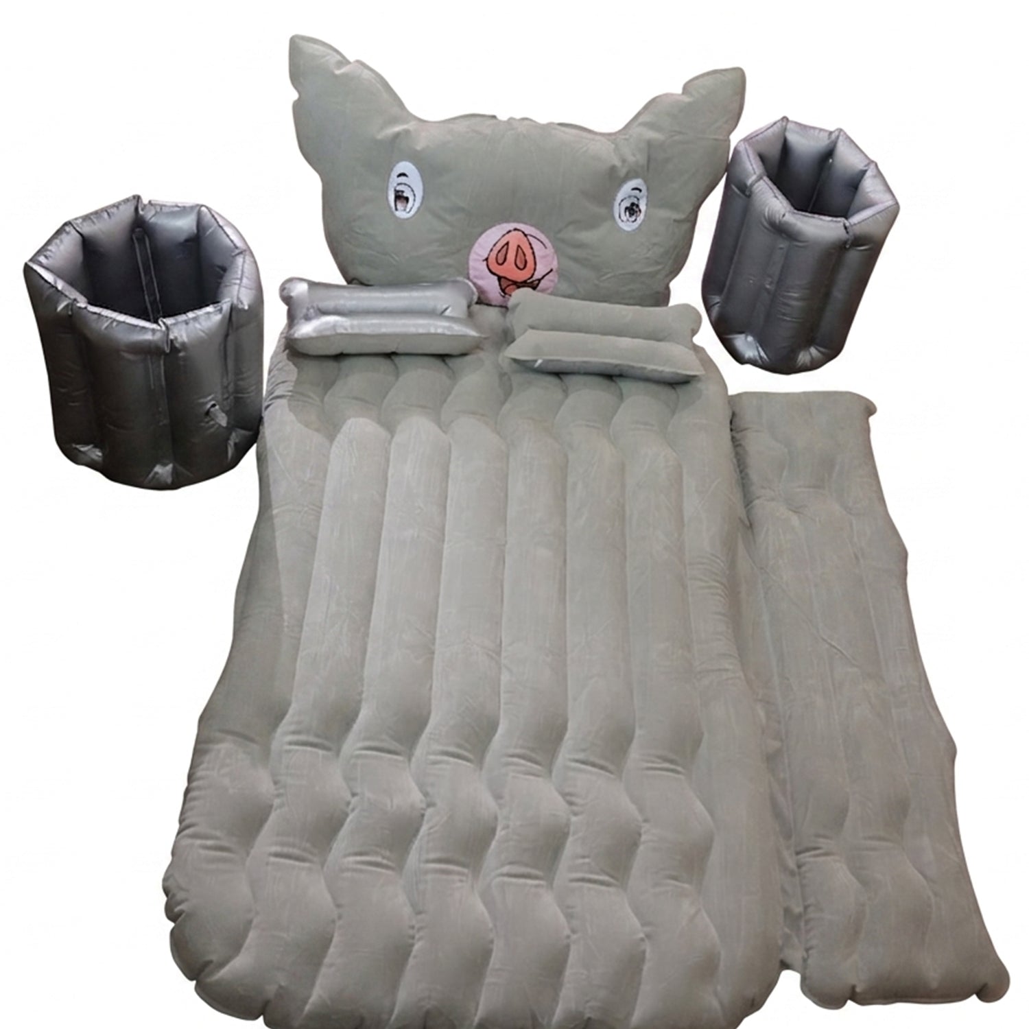 Portable Car Air Mattress Set With Pig Pillow And Cushions For Travel Comfort (1 Set)