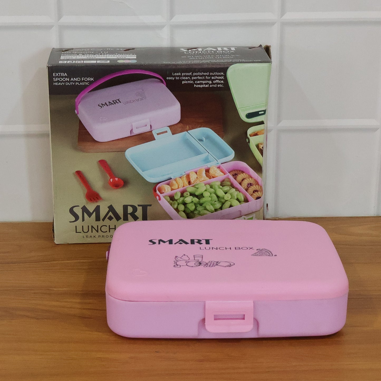 Smart Leak Proof Lunch Box With 3 Compartments And Spoon Set (1 Set)