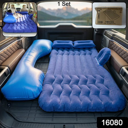 Portable Car Air Mattress Bed Set With Pump  Pillows Inflatable (Dark Blue)