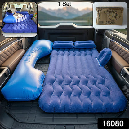 Portable Car Air Mattress Bed Set With Pump  Pillows Inflatable (Dark Blue)