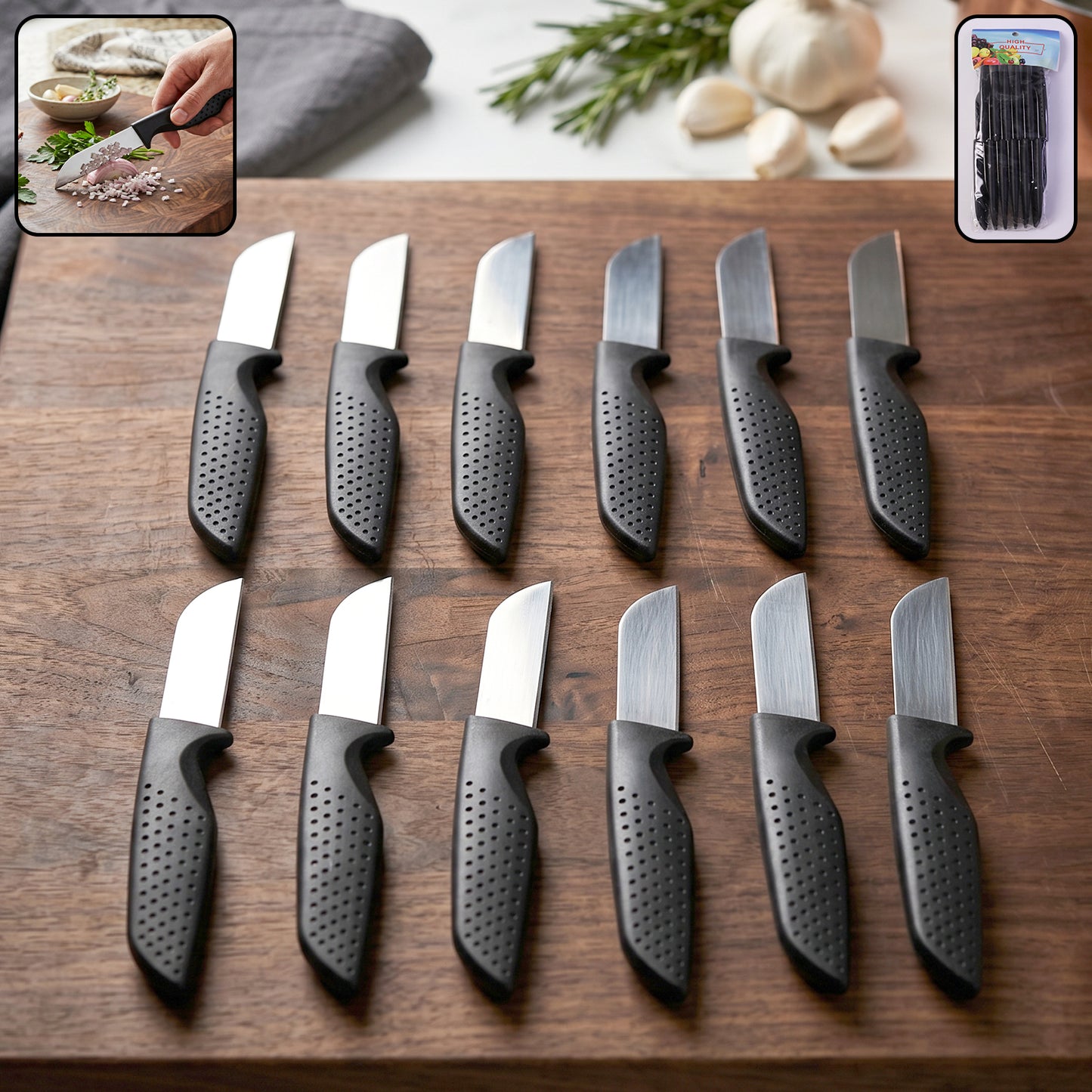 Kitchen Knife Set With Ergonomic Handles Stainless Steel Chef Knives (12 Pc)