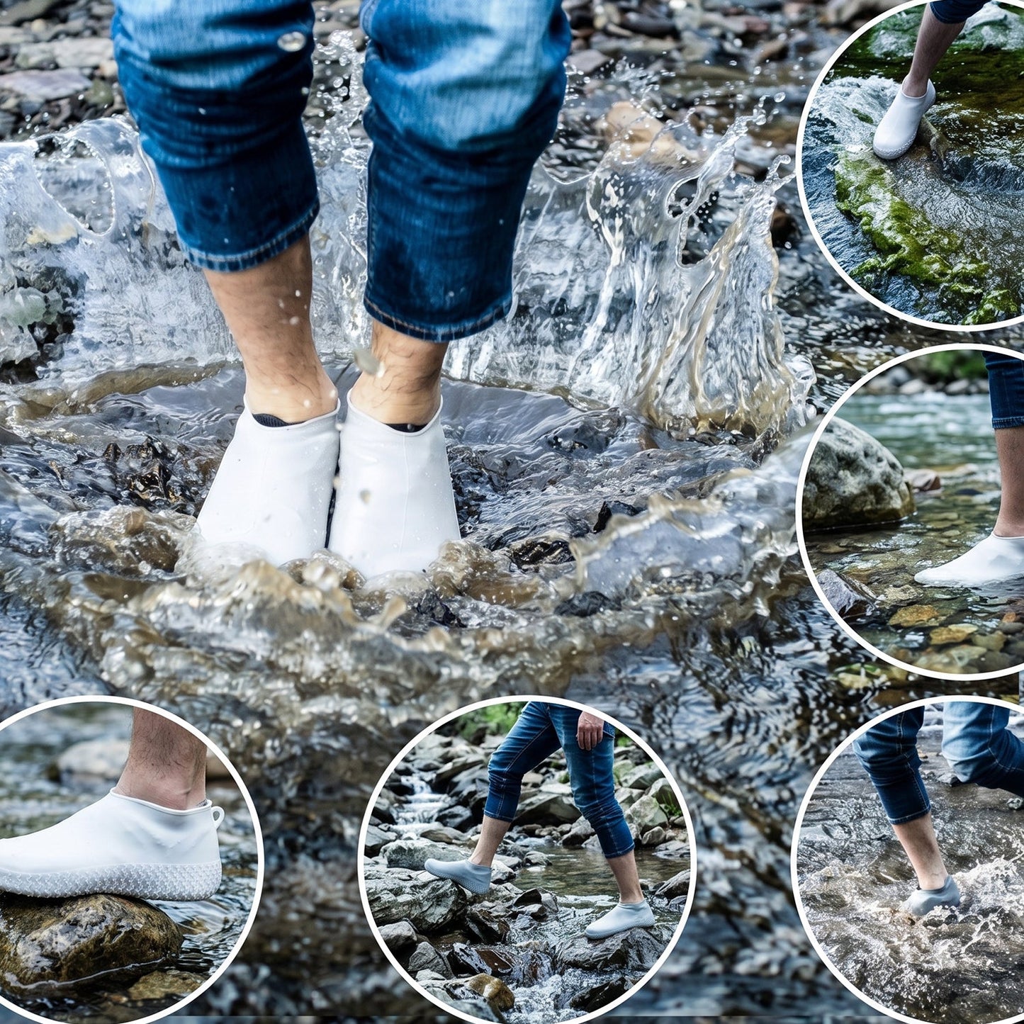 Reusable Waterproof Silicone Rain Shoe Cover White Small Non Slip (1 Pair)