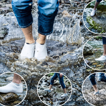 Reusable Waterproof Silicone Rain Shoe Cover White Small Non Slip (1 Pair)