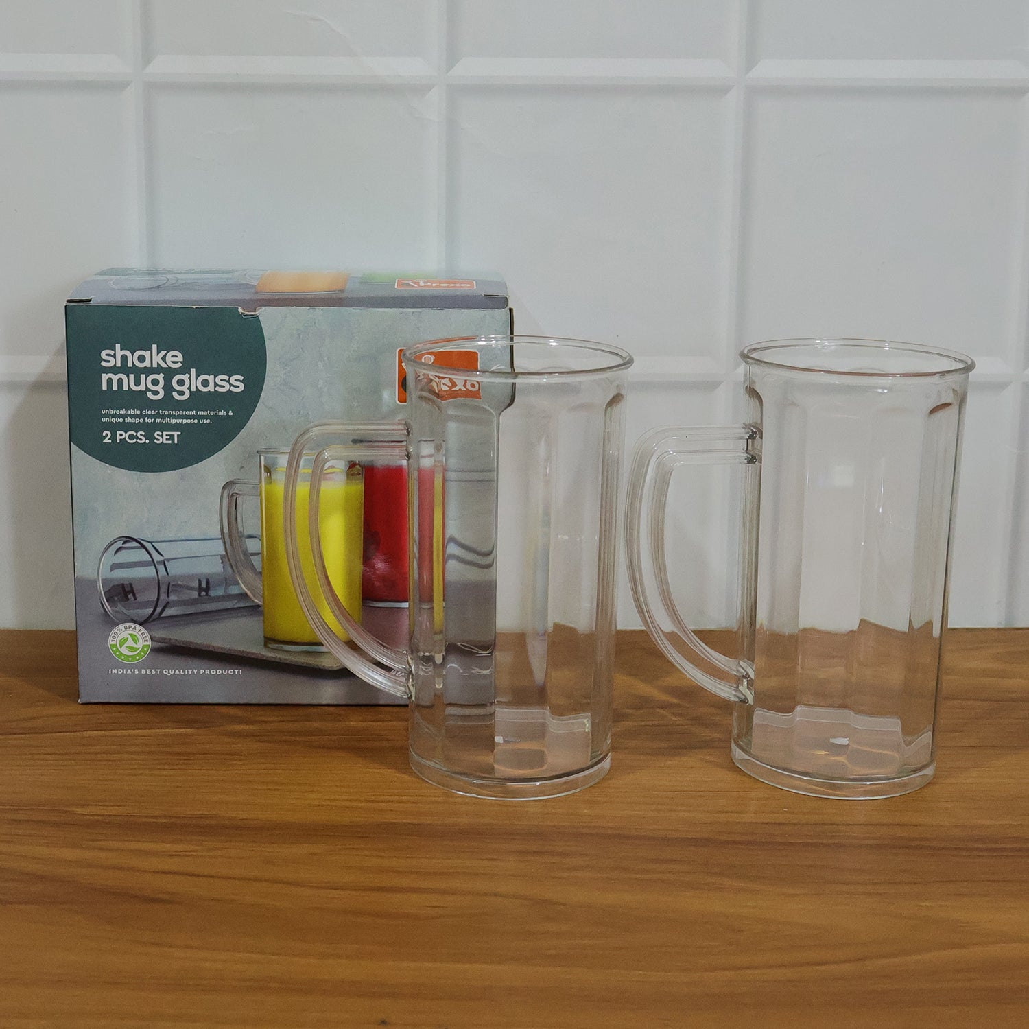 Prexo Plastic Shake Mug Glass With Handle (2 Pc Set 400 Ml Approx)