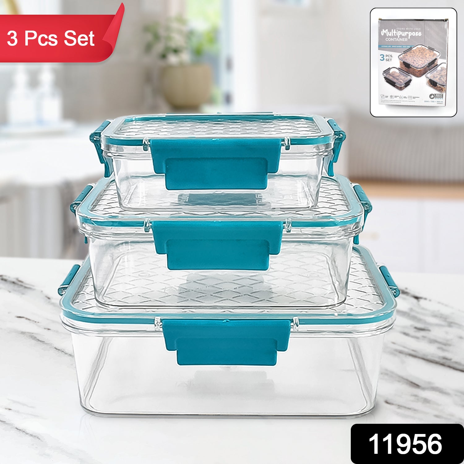 Multipurpose Plastic Containers  Lunch Boxes (3 Pcs Set  1500 750 350 Ml Approx)