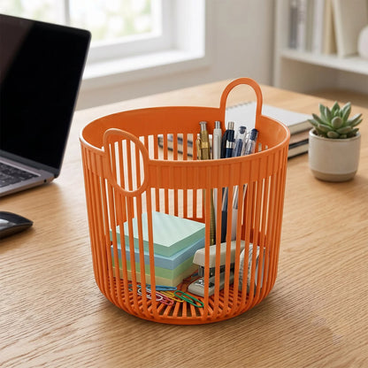 Plastic Round Storage Basket With Dual Handles For Home And Office Use (1 Pc)