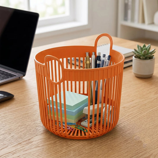 Plastic Round Storage Basket With Dual Handles For Home And Office Use (1 Pc)