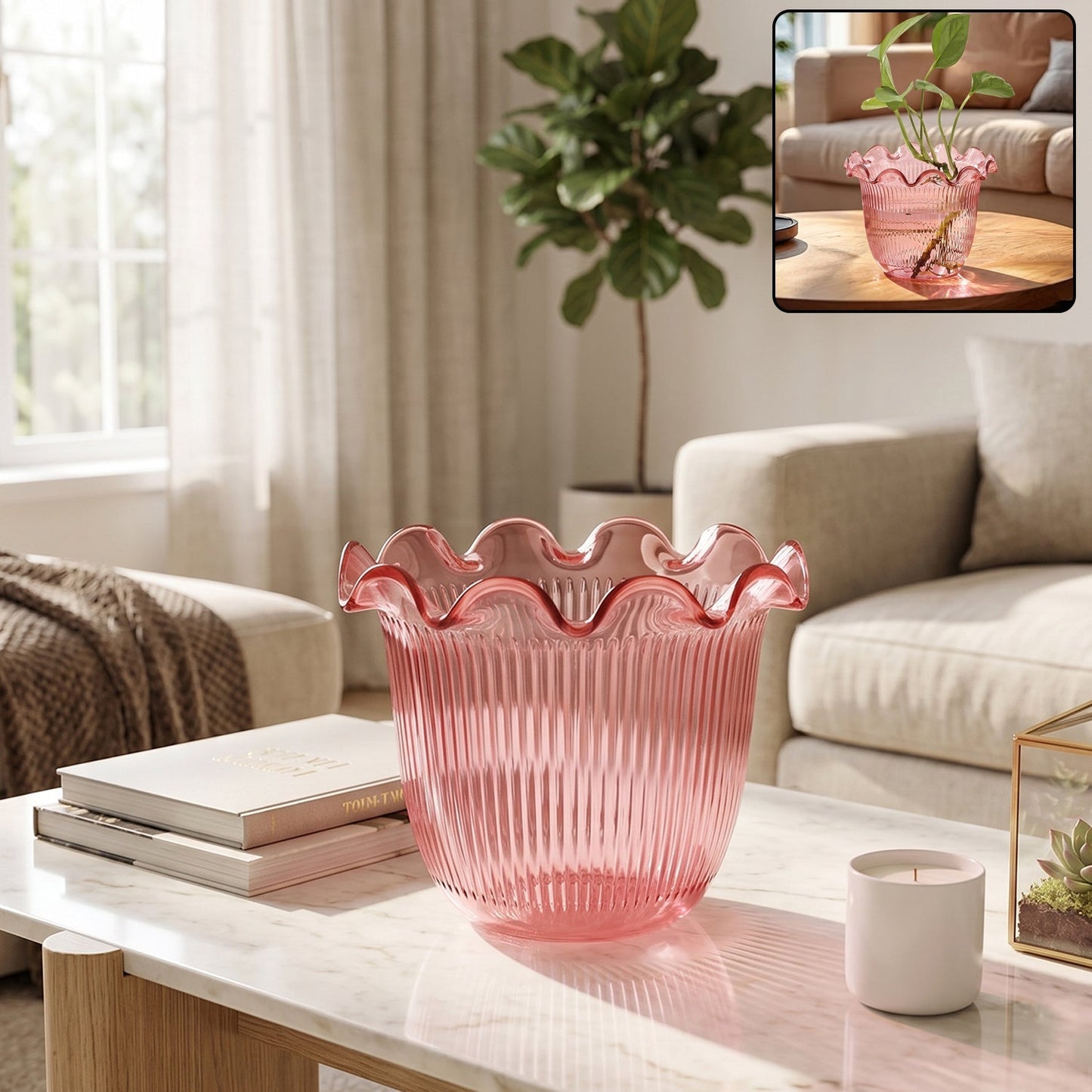 Decorative Ruffled Flower Pot Planter Vase For Home Table And Plant Decor (1 Pc)
