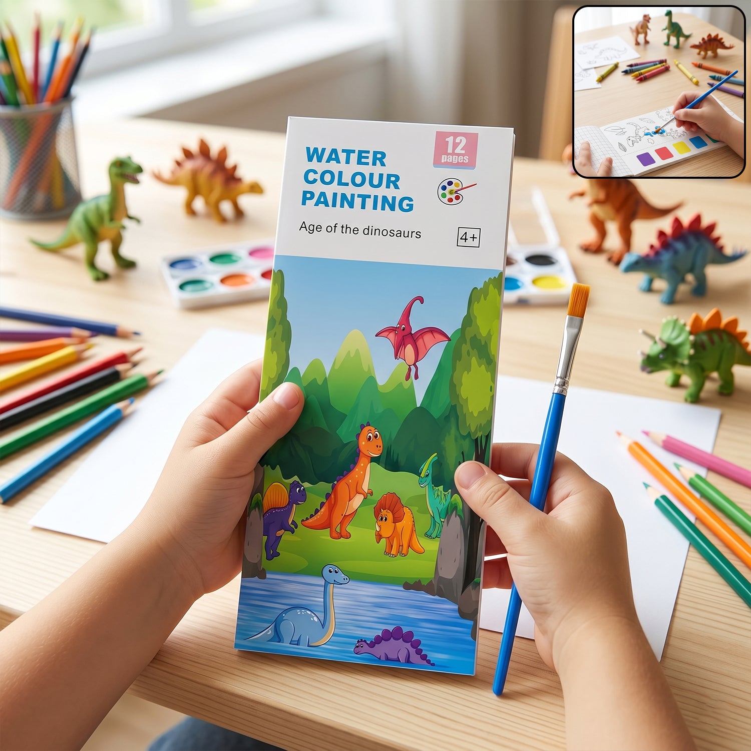 Kids Water Colour Painting Book With Brush (1 Set 12 Pages)