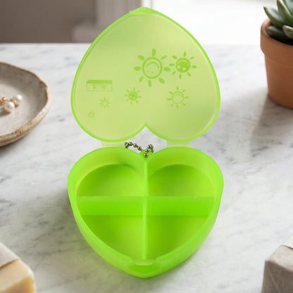 4 Compartment Heart Shape Plastic Pill Organizer Box With Keychain (1 Pc)