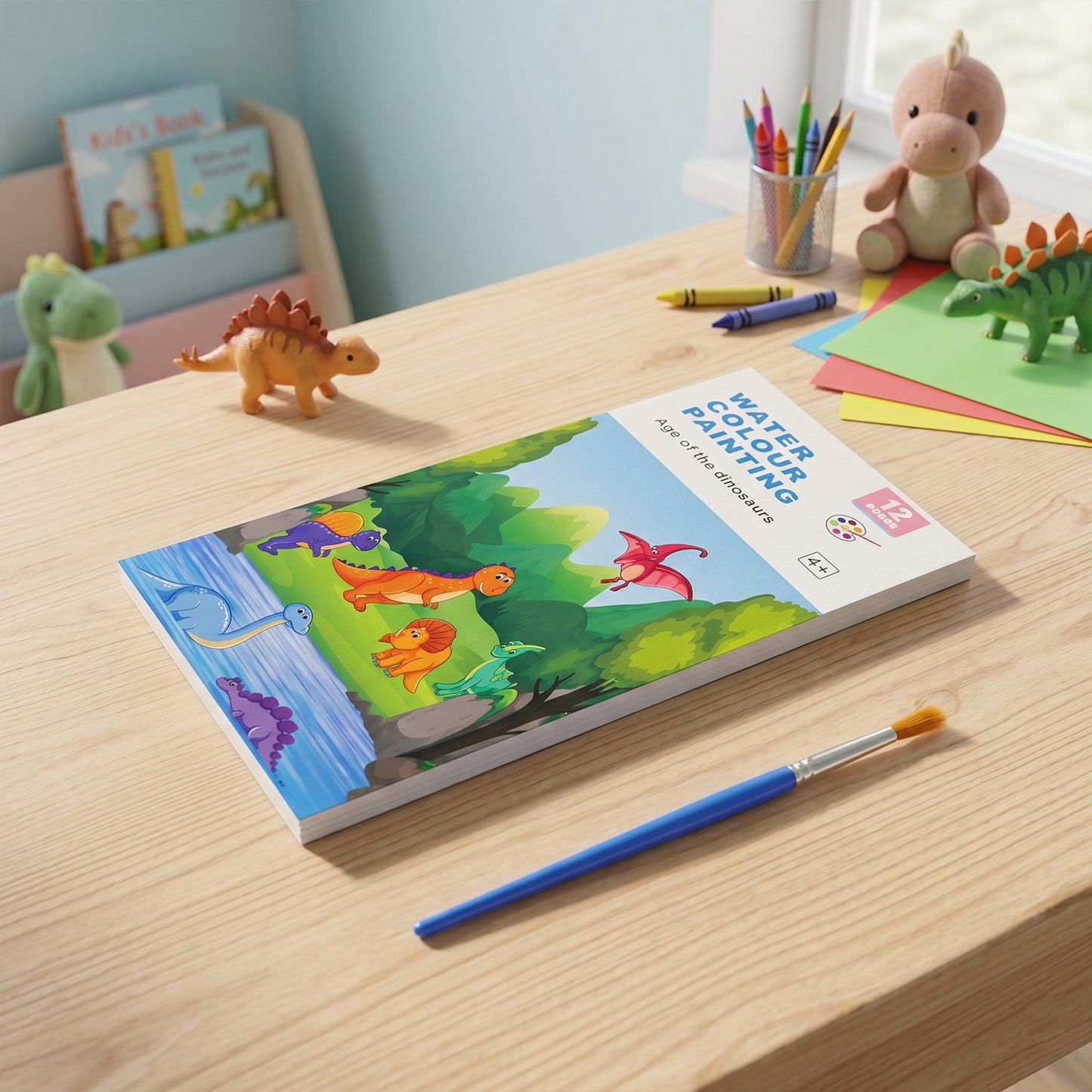 Kids Water Colour Painting Book With Brush (1 Set 12 Pages)
