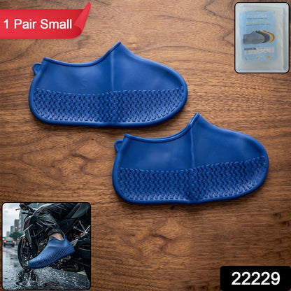 Reusable Waterproof Silicone Rain Shoe Cover Blue Small Non Slip (1 Pair)