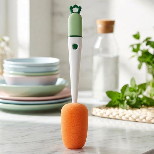 3 In 1 Carrot Bottle Cleaning Brush With Sponge For Cups And Flasks (1 Pc)