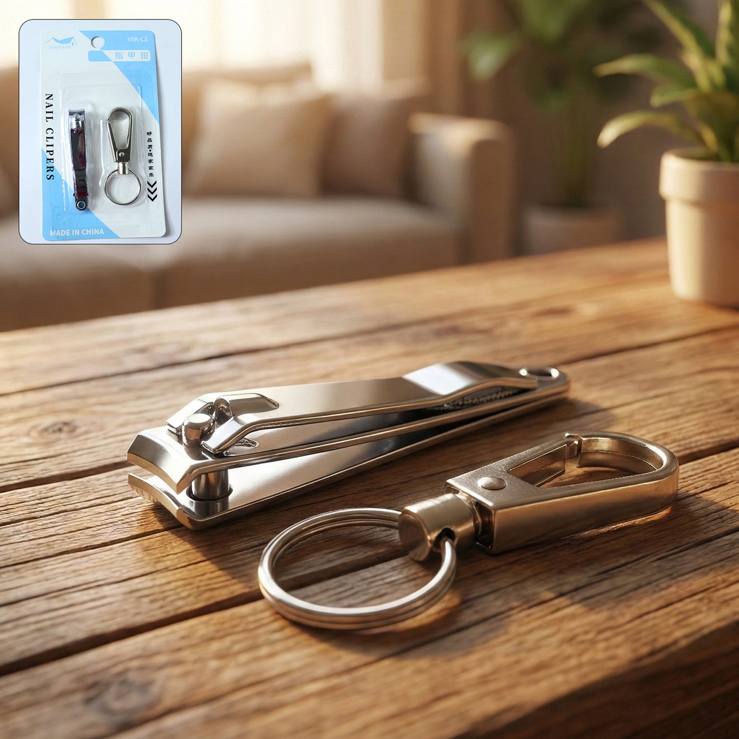 Stainless Steel Nail Clipper Set With Keychain Holder (2 Pc)