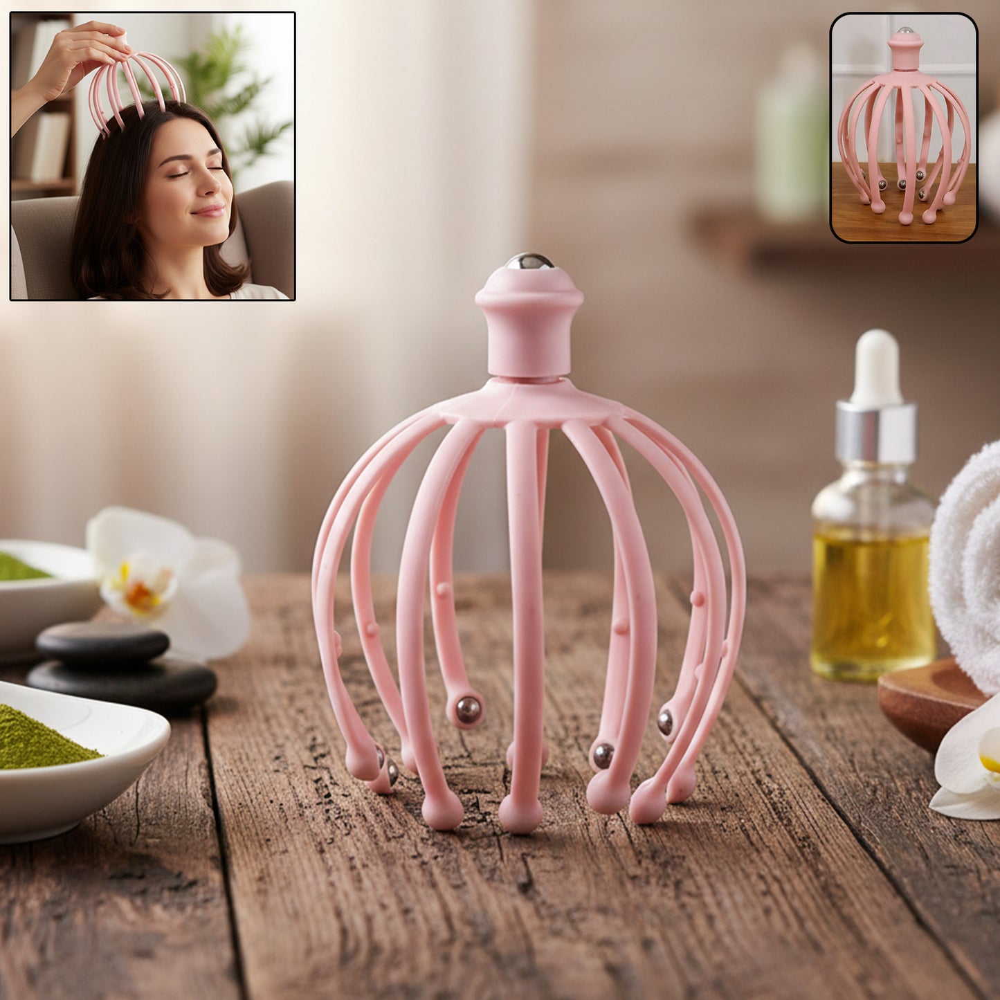 Manual Head Scalp Massager With Rolling Ball Tips (1 Pc)