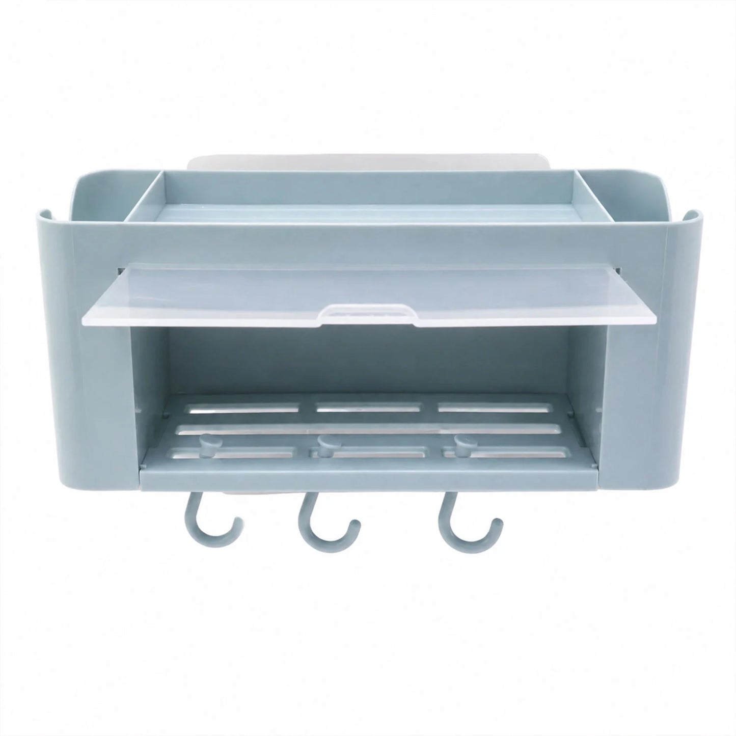 Wall Mounted Multi Storage Organizer Shelf With Hooks For Bathroom (1 Pc)