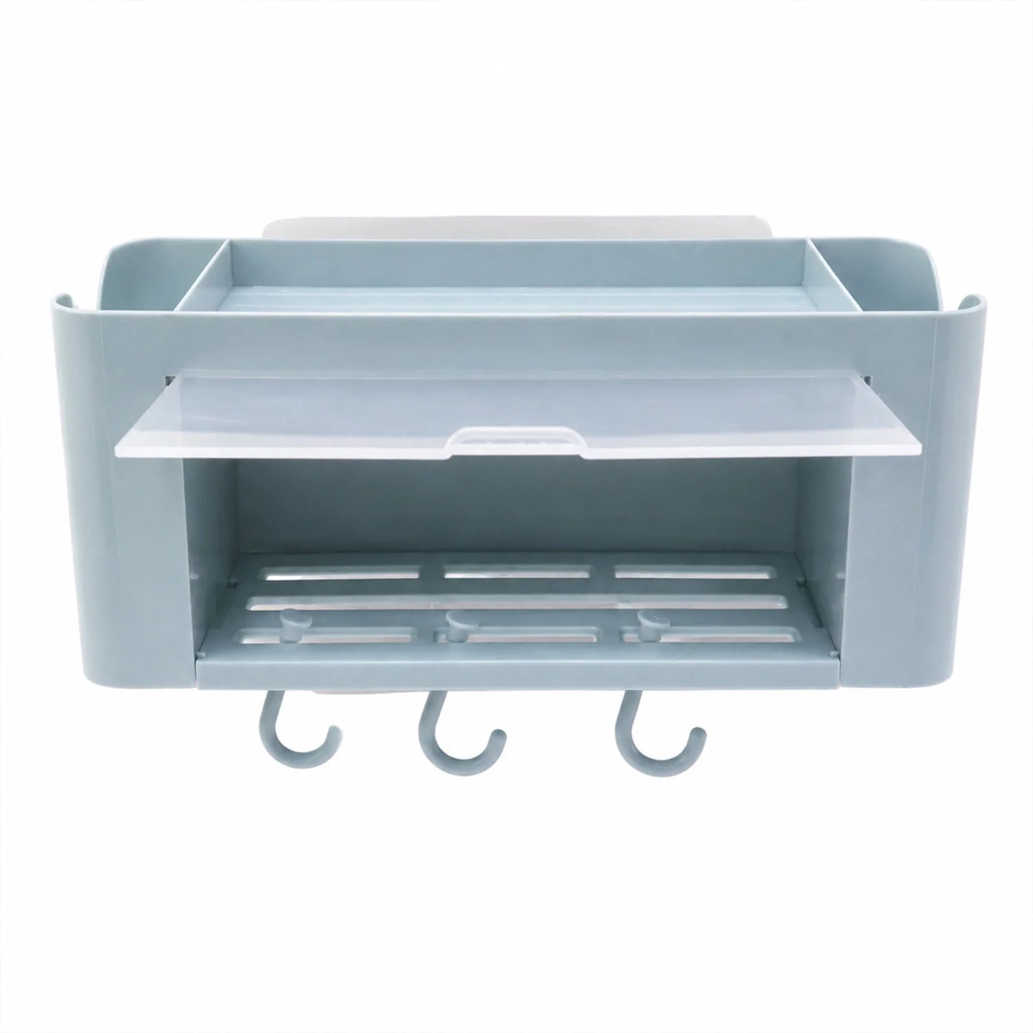 Wall Mounted Multi Storage Organizer Shelf With Hooks For Bathroom (1 Pc)