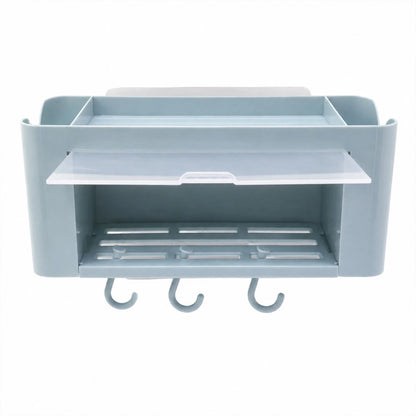 Wall Mounted Multi Storage Organizer Shelf With Hooks For Bathroom (1 Pc)