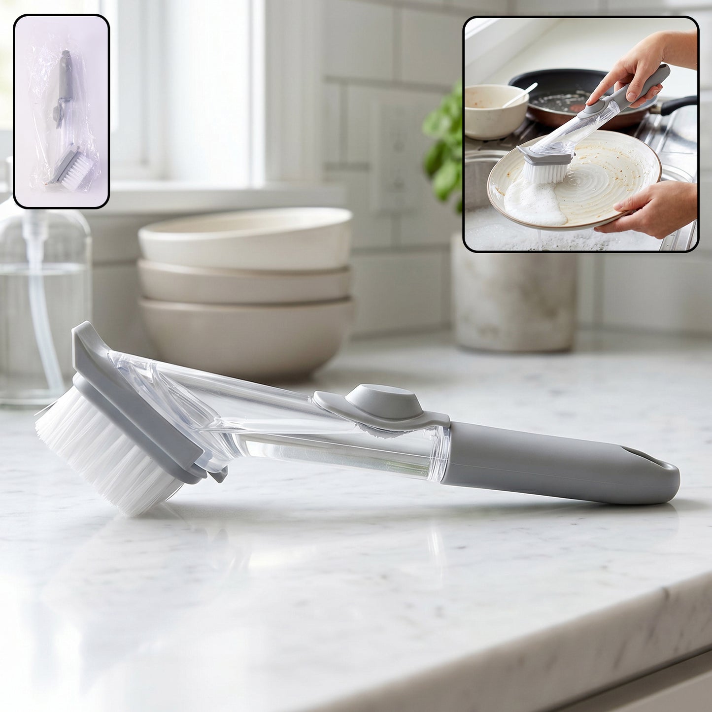 Soap Dispensing Dish Scrub Brush Refillable Kitchen Cleaning Brush (1 Pc)